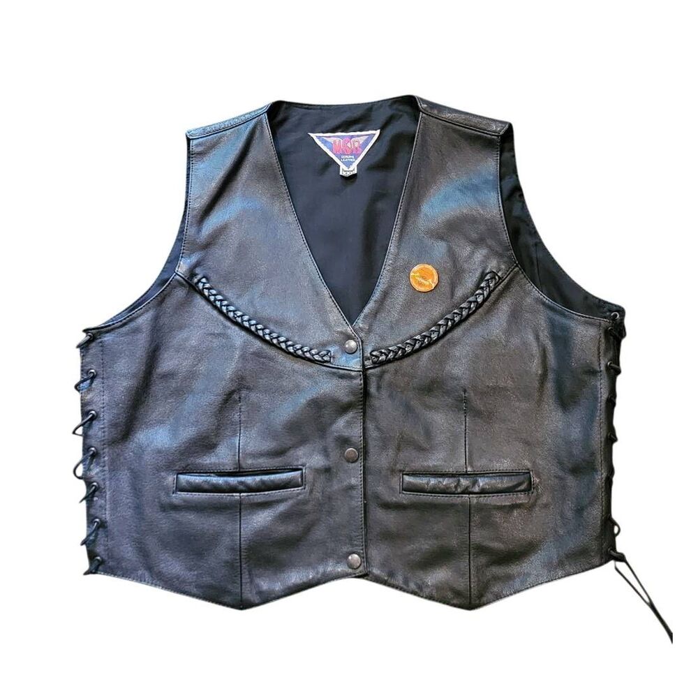 Vintage MOB Vest Women's XXL Black Leather Lace Up Side Moto Motorcycle Biker